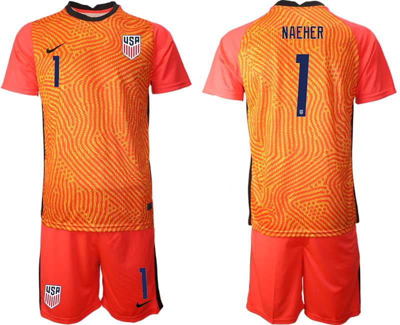 Men 2020-2021 Season National team United States goalkeeper red #1 Soccer Jersey